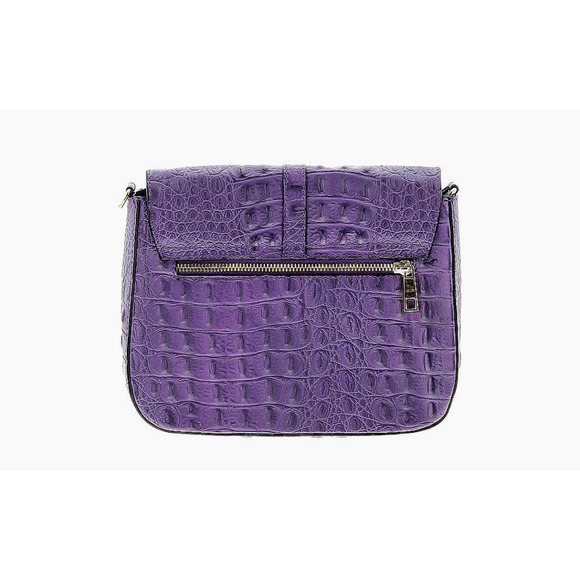 Firenze Italy Purple Leather Croc Embossed Long Strap/Short Strap Shoulder Bag - Picture 4 of 16